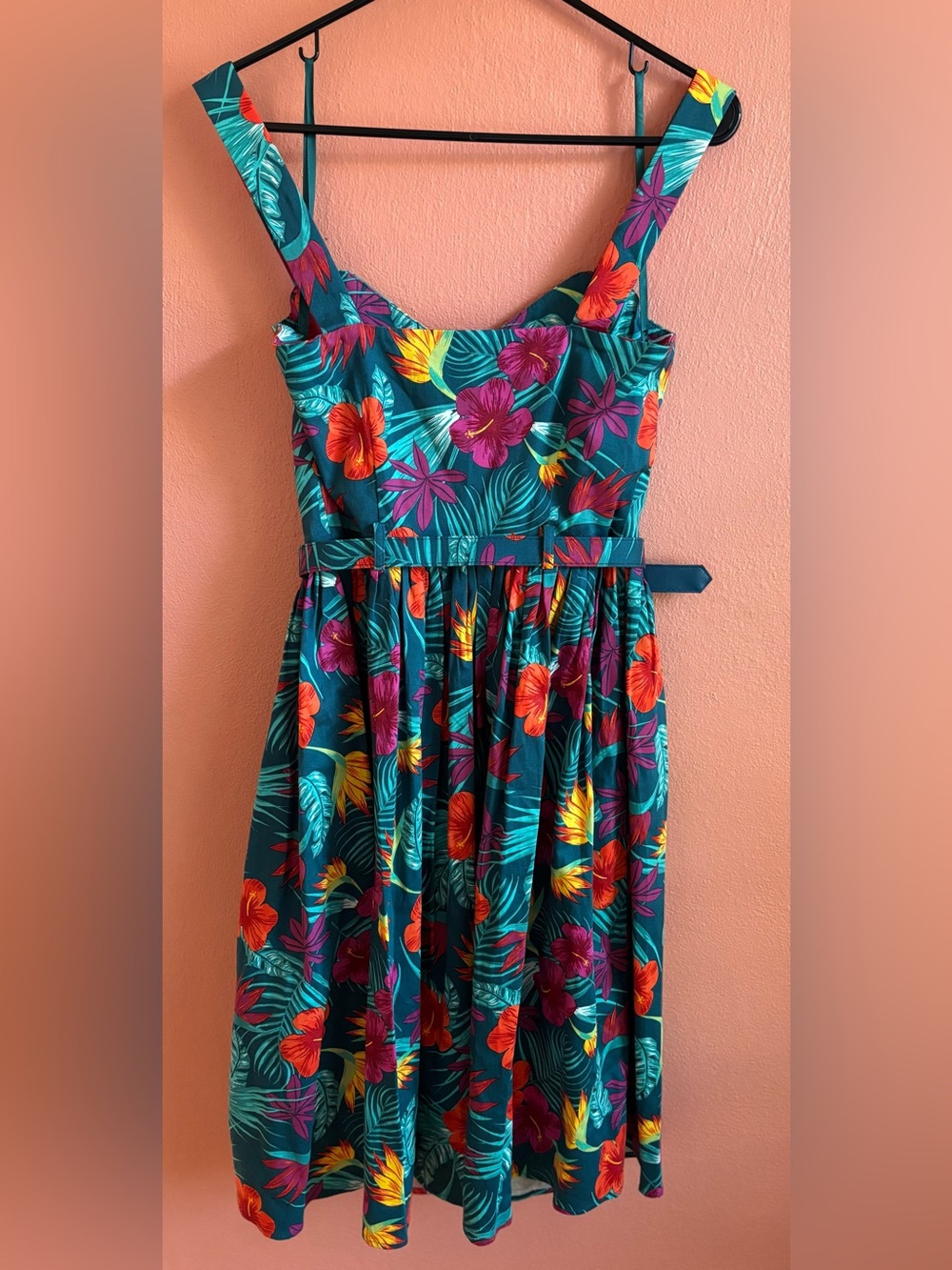 Collectif Teal Tropical Floral Sundress with Red & Purple Accents - Picture 5 of 11